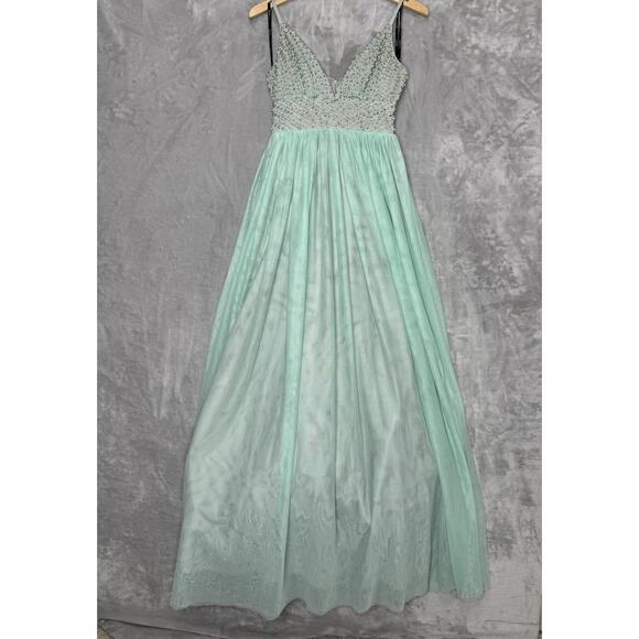 Speechless Dress Womens Size 5 Light Green Beaded Formal Gown Prom Maxi Tulle - Picture 1 of 15